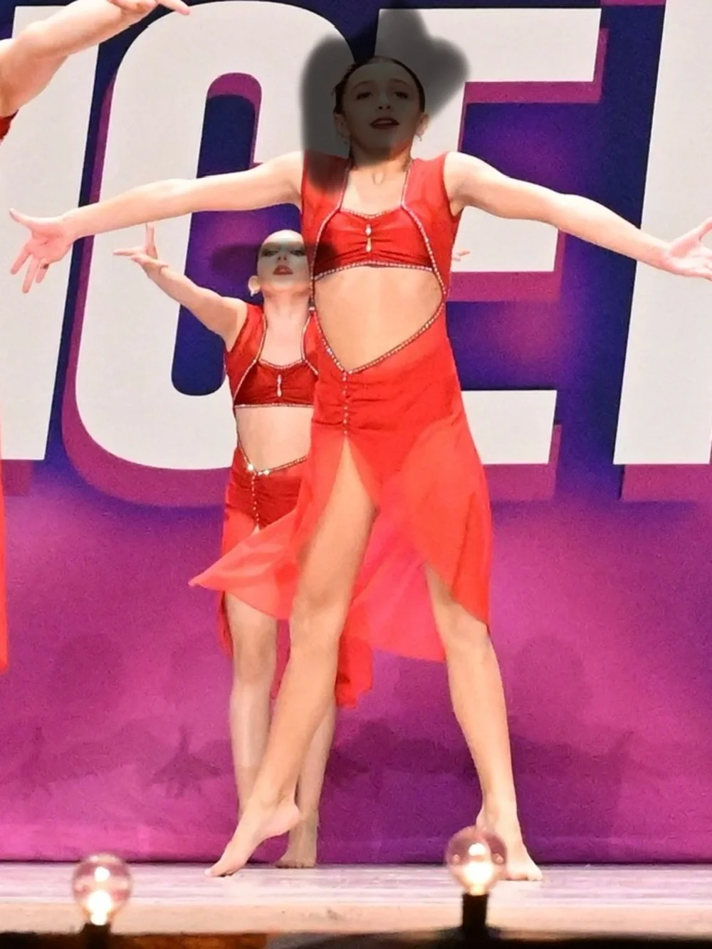 Kids Red Dance Costume Two-Piece Attached Set